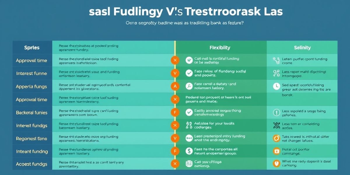 A comparison chart of instant funding and bank loans showing pros and cons