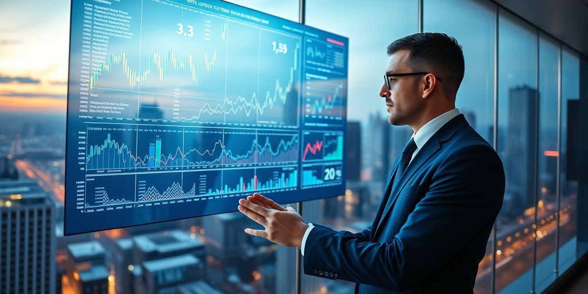 A business person analyzing graphs on a screen, showcasing the risks and rewards associated with instant liquid assets in investment strategies.