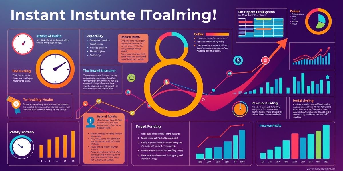 An infographic illustrating the risks and challenges associated with instant funding in technology, featuring charts about financial health and business trajectory.