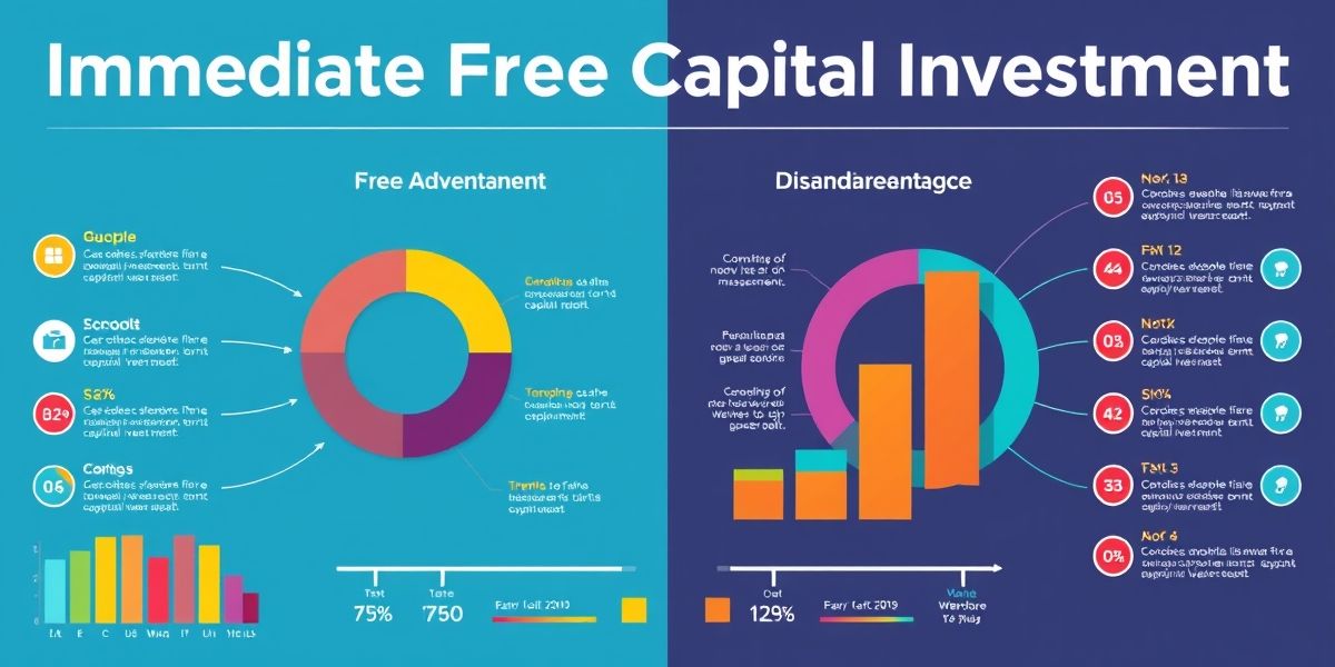 a compelling graphic showing the pros and cons of immediate free capital investment, featuring charts and visually appealing elements