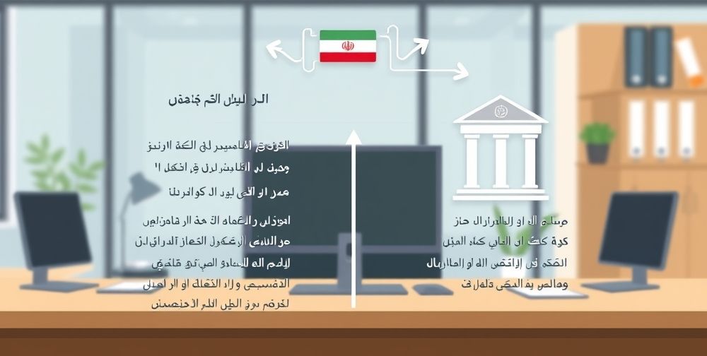 A clear infographic-style illustration: a comparison chart between life insurance benefits and traditional bank savings, Persian text, simple icons and upward arrows, set in a modern Iranian office desk background.