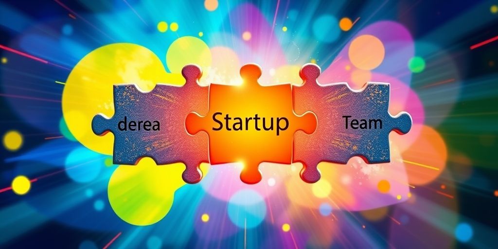 An expressive illustration showing five puzzle pieces labeled with Berkus Method factors (idea, prototype, team, partnerships, sales) fitting together to form a glowing startup valuation, set on a vibrant background.