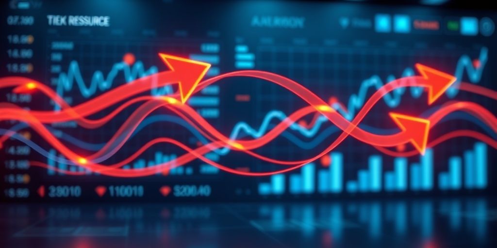 An animated 3D visualization of cash flow moving through different business channels, with arrows showing income streams and expenses, set against a professional finance dashboard with key metrics.