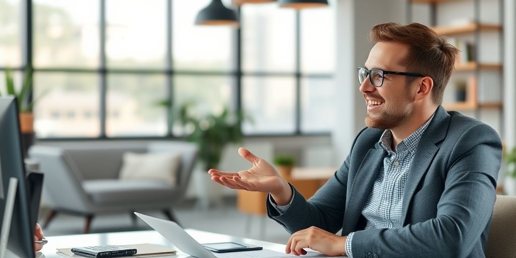 A high-quality, engaging video thumbnail of a professional accountant discussing financial tips in a modern studio, clear visuals, friendly tone, high detail.