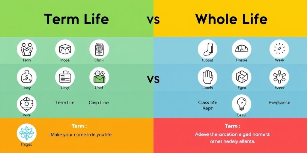 A mid-section visual showing a comparison chart of term life vs whole life insurance with icons and clear labels for easy understanding.