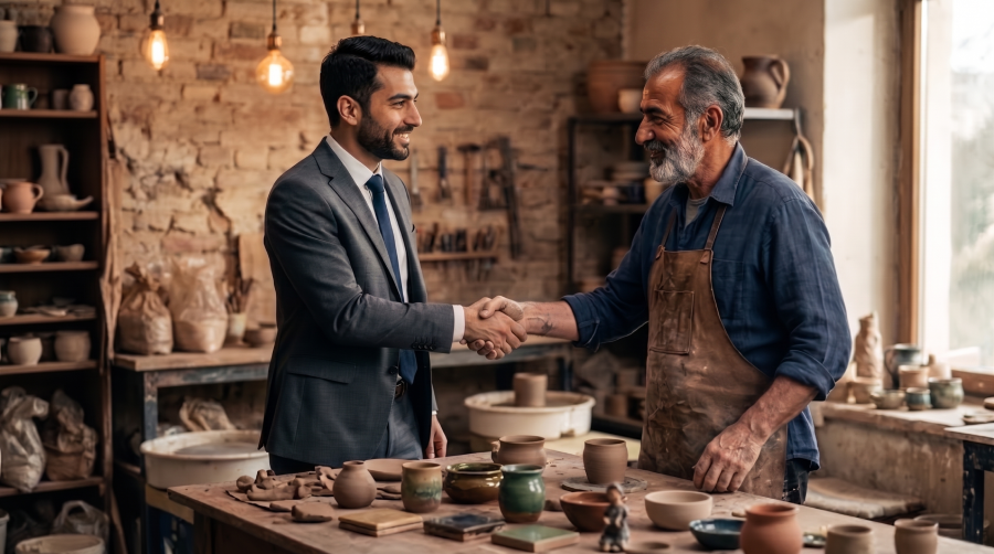 توافق و همکاری مستقیم بین فروشگاهدار و تولیدکننده صنایع دستی در کارگاه