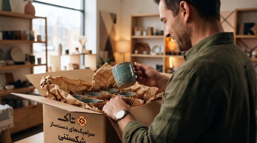 بررسی کیفیت و آنباکسینگ سفارش عمده ماگهای سرامیکی توسط صاحب فروشگاه